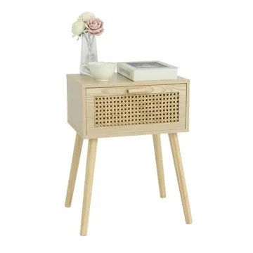 AWASEN Rattan Nightstand with Elegant Bohemian Drawer