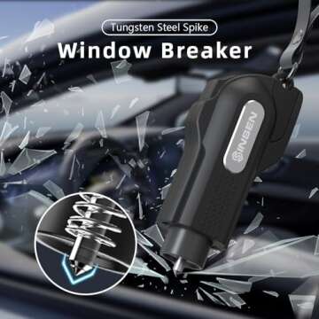 SINSEN Car Safety Hammer, 2-Pack Window Glass Breaker & Seatbelt Cutter, Emergency Keychain, Automot...