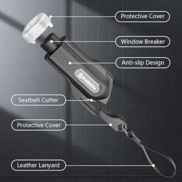 SINSEN Car Safety Hammer, 2-Pack Window Glass Breaker & Seatbelt Cutter, Emergency Keychain, Automotive Escape Kit and Survival Tool for Land/Underwater, Black