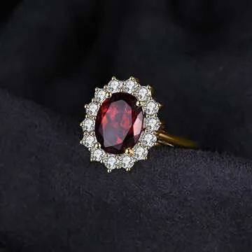 Princess Diana Garnet Halo Engagement Ring for Women