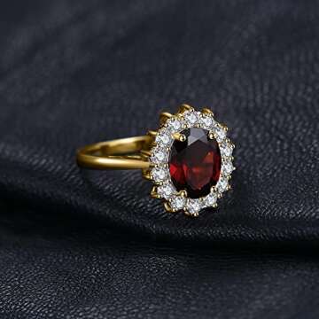 Princess Diana Garnet Halo Engagement Ring for Women
