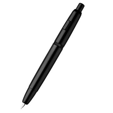 Majohn A1 Press Fountain Pen with Box, Retractable Extra Fine Nib Metal Matte Black Ink Pen with Con...