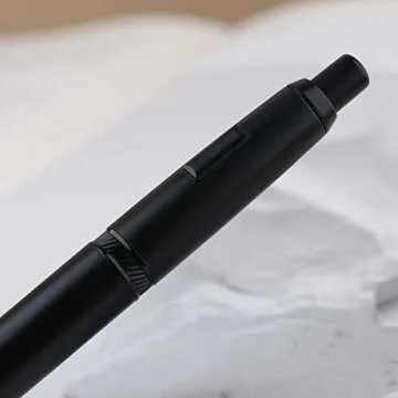 Majohn A1 Press Fountain Pen with Box, Retractable Extra Fine Nib Metal Matte Black Ink Pen with Converter for Writing (No Clip Version)