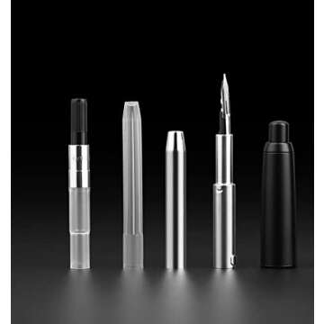 Majohn A1 Press Fountain Pen with Box, Retractable Extra Fine Nib Metal Matte Black Ink Pen with Converter for Writing (No Clip Version)