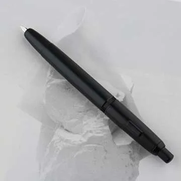 Majohn A1 Press Fountain Pen with Box, Retractable Extra Fine Nib Metal Matte Black Ink Pen with Converter for Writing (No Clip Version)
