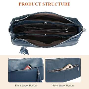 Over Earth Genuine Leather Handbags for Women Crossbody Bag Ladies Shoulder Hobo Purse Small(O111-2E Indigo Blue)