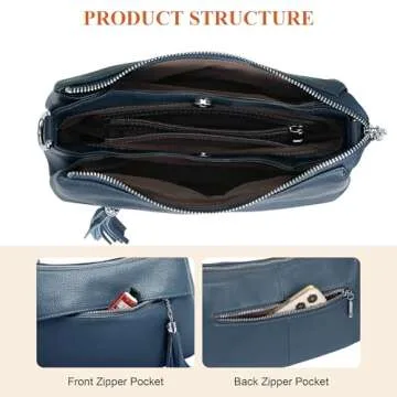 Over Earth Genuine Leather Handbags for Women Crossbody Bag Ladies Shoulder Hobo Purse Small(O111-2E Indigo Blue)