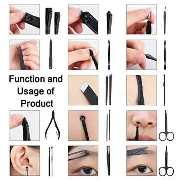 Manicure Set, ESARORA 18 In 1 Stainless Steel Professional Pedicure Kit Nail Scissors Grooming Kit with Black Leather Travel Case