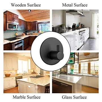 SouLips Adhesive Hooks, Self Adhesive Black Wall Mounted Hanger for Key Robe Coat Towel, Super Strong Heavy Duty Stainless Steel Hooks, No Drill No Screw, Waterproof,for Kitchen Bathroom Toilet,2 Pack