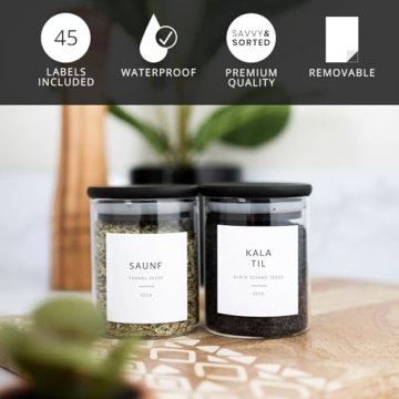 SAVVY & SORTED Spice Labels for Indian Spices - Waterproof Stickers