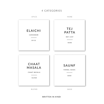 SAVVY & SORTED Spice Labels for Indian Spices - Waterproof Stickers