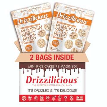 Drizzilicious Mini Rice Cakes - Rice Crisps, Healthy Snack for Adults and Kids, Flavored Rice Cakes, Vegan, Gluten Free, Only 90 Calories Per Serving - Pumpkin Spice, 4 oz (Pack of 2)