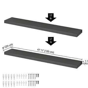 Ballucci Floating Shelves for Wall, 48" Wood Wall Shelf Set of 2, with Invisible Brackets for Bathroom, Living Room, Bedroom, Kitchen, Nursery, 8" Deep, Black