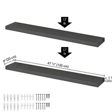 Ballucci Floating Shelves for Wall, 48" Wood Wall Shelf Set of 2, with Invisible Brackets for Bathroom, Living Room, Bedroom, Kitchen, Nursery, 8" Deep, Black