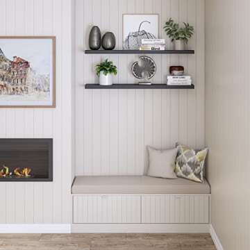 Ballucci Floating Shelves for Wall, 48" Wood Wall Shelf Set of 2, with Invisible Brackets for Bathroom, Living Room, Bedroom, Kitchen, Nursery, 8" Deep, Black