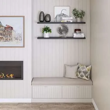 Ballucci Floating Shelves for Wall, 48" Wood Wall Shelf Set of 2, with Invisible Brackets for Bathroom, Living Room, Bedroom, Kitchen, Nursery, 8" Deep, Black