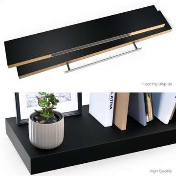 Ballucci Floating Shelves for Wall, 48" Wood Wall Shelf Set of 2, with Invisible Brackets for Bathroom, Living Room, Bedroom, Kitchen, Nursery, 8" Deep, Black