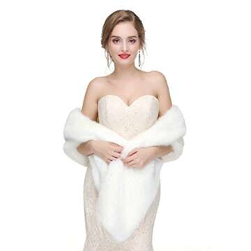 Decahome Wedding Faux Fur Wraps and Shawls Wedding Bridal Stole for Brides and Bridesmaids White Fox Fur 44