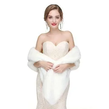 Decahome Wedding Faux Fur Wraps and Shawls Wedding Bridal Stole for Brides and Bridesmaids White Fox Fur 44