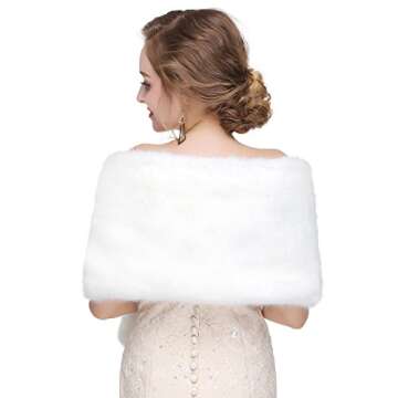 Decahome Wedding Faux Fur Wraps and Shawls Wedding Bridal Stole for Brides and Bridesmaids White Fox Fur 44