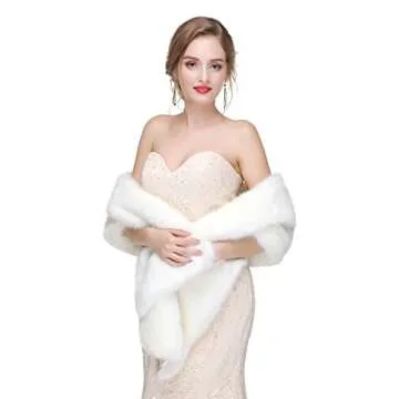 Decahome Wedding Faux Fur Wraps and Shawls Wedding Bridal Stole for Brides and Bridesmaids White Fox Fur 44