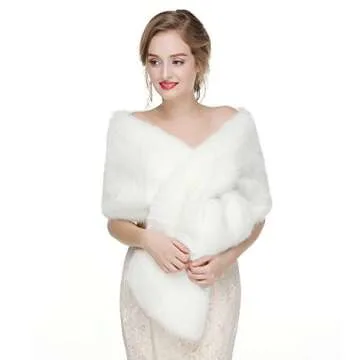 Decahome Wedding Faux Fur Wraps and Shawls Wedding Bridal Stole for Brides and Bridesmaids White Fox Fur 44
