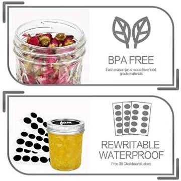 VERONES Mason Jars 6 OZ, 30 PACK 6oz Mason jars Canning Jars Jelly Jars With Lids, Ideal for Jam, Honey, Wedding Favors, Shower Favors
