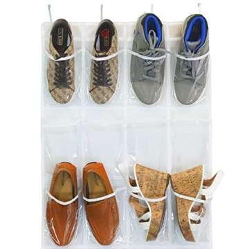 Simple Houseware 24 Pockets Large Clear Pockets Over The Door Hanging Shoe Organizer, White (56" x 22.5")