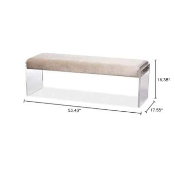 Baxton Studio Hildon Modern and Contemporary Microsuede Fabric Upholstered Luxe Bench with Paneled Acrylic Legs, Beige