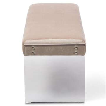 Baxton Studio Hildon Modern and Contemporary Microsuede Fabric Upholstered Luxe Bench with Paneled Acrylic Legs, Beige