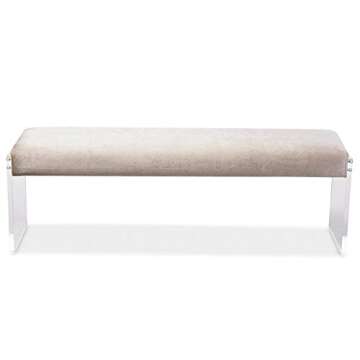 Baxton Studio Hildon Modern and Contemporary Microsuede Fabric Upholstered Luxe Bench with Paneled Acrylic Legs, Beige