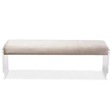 Baxton Studio Hildon Modern and Contemporary Microsuede Fabric Upholstered Luxe Bench with Paneled Acrylic Legs, Beige