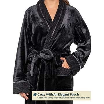 PAVILIA Plush Women Fleece Robe with Satin Waffle Trim, L/XL