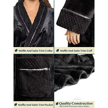 Luxurious Fleece Robe for Women - Cozy Satin Trim Bathrobe