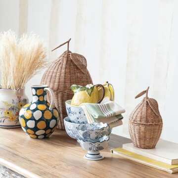 Creative Co-Op Botanical Bliss Stoneware Bowl, Blue and White