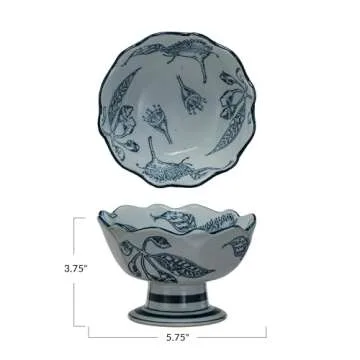 Creative Co-Op Botanical Bliss Stoneware Bowl, Blue and White