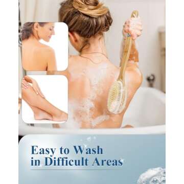 POPCHOSE Back Scrubber for Shower, Long Handle Soft and Stiff Bristles Shower Brush, Dry Brushing & ...
