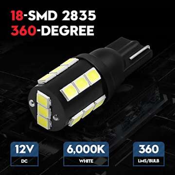 VEHICODE 921 LED Bulb RV Interior White 912 922 906 194 T10 Wedge Base Dome Light 12V Replacement fo...