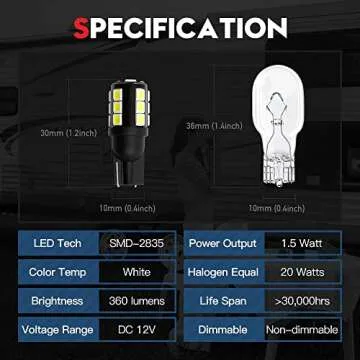 VEHICODE 921 LED Bulb RV Interior White 912 922 906 194 T10 Wedge Base Dome Light 12V Replacement for Camper Trailer Cargo Marine T15 Car Reverse T5 Landscape Outdoor Lamp (20 Pack)
