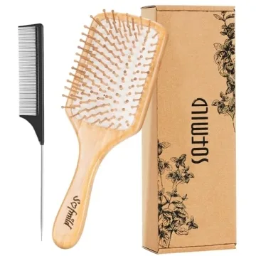 Eco-Friendly Bamboo Hair Brush with Detangle Tail Comb for All Hair Types