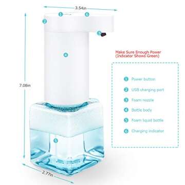 Soap Dispenser Automatic Touchless Rechargeable Foam Soap Dispenser Plastic for Bathroom/Shower/Kitchen White/Blue