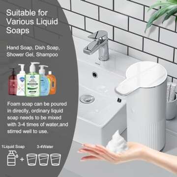 Automatic Foaming Soap Dispenser,Touchless Hand Sanitizer Dispenser Electric,Hand Soap Dispenser 4-Level Adjustable, Foam Soap with USB C Rechargeable for Kitchen,Bathroom,Hotel,Restaurant(White)