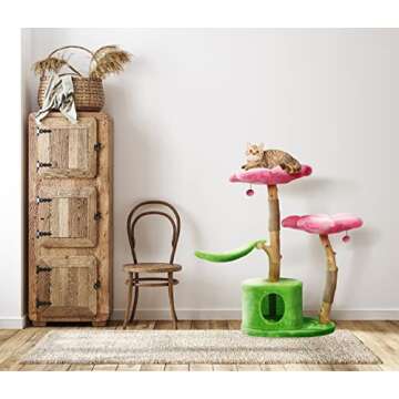 KBSPETS Wood Floral Cat Tree, Wooden Tower, Modern Flower Cat House, Furniture, Cat Gift, Luxury Cat Condo (Azalea)