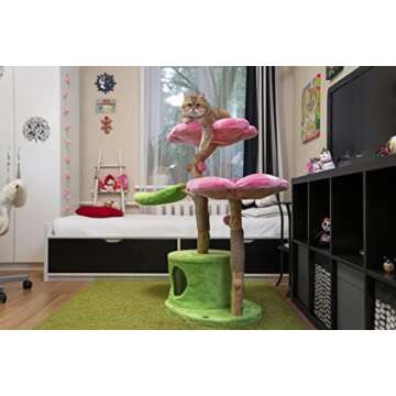 KBSPETS Wood Floral Cat Tree, Wooden Tower, Modern Flower Cat House, Furniture, Cat Gift, Luxury Cat Condo (Azalea)