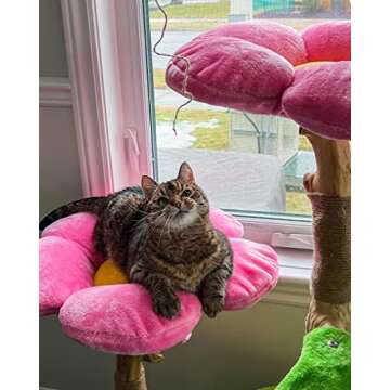 KBSPETS Wood Floral Cat Tree, Wooden Tower, Modern Flower Cat House, Furniture, Cat Gift, Luxury Cat Condo (Azalea)