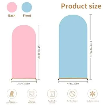 Arch Backdrop Cover Set of 2(6ft/7.2ft) Double Color Wedding Arch Cover Spandex Fitted Arch Covers,Round Top Chiara Arch Backdrop Cover for Baby Party Birthday Banquet Shower (Pink+Blue)