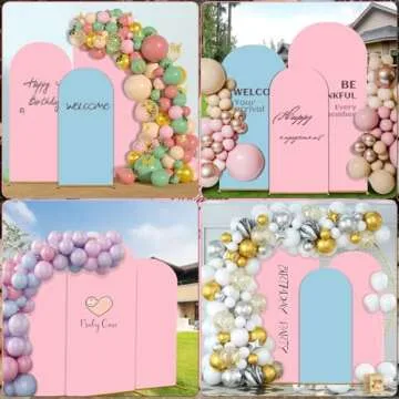 Arch Backdrop Cover Set of 2(6ft/7.2ft) Double Color Wedding Arch Cover Spandex Fitted Arch Covers,Round Top Chiara Arch Backdrop Cover for Baby Party Birthday Banquet Shower (Pink+Blue)