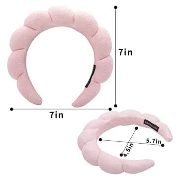 Spa Headband Women, Makeup Hair Band for Washing Face, Sponge Spa Headband Makeup Removal, Shower, Facial Mask, Thick Skincare Hair Accessory (Pink)