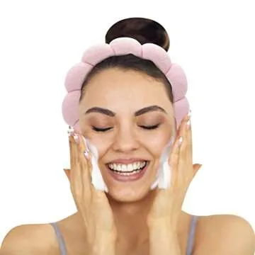 Spa Headband Women, Makeup Hair Band for Washing Face, Sponge Spa Headband Makeup Removal, Shower, Facial Mask, Thick Skincare Hair Accessory (Pink)