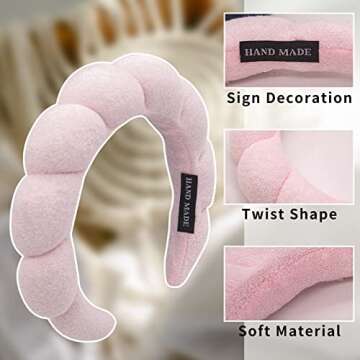 Spa Headband Women, Makeup Hair Band for Washing Face, Sponge Spa Headband Makeup Removal, Shower, Facial Mask, Thick Skincare Hair Accessory (Pink)